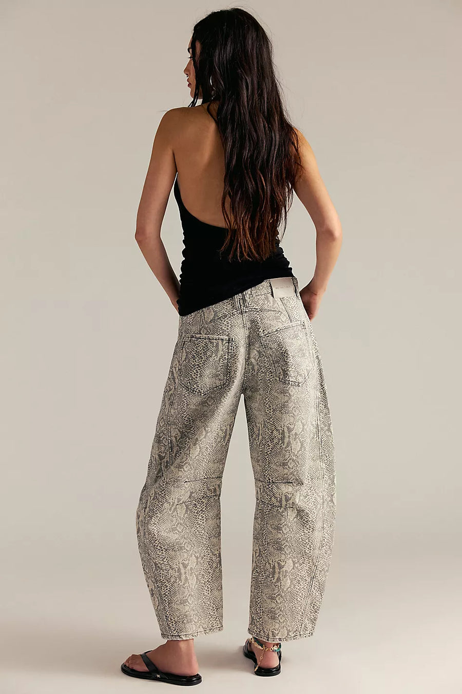 Good Luck Mid-Rise Printed Barrel Jeans Snake Combo