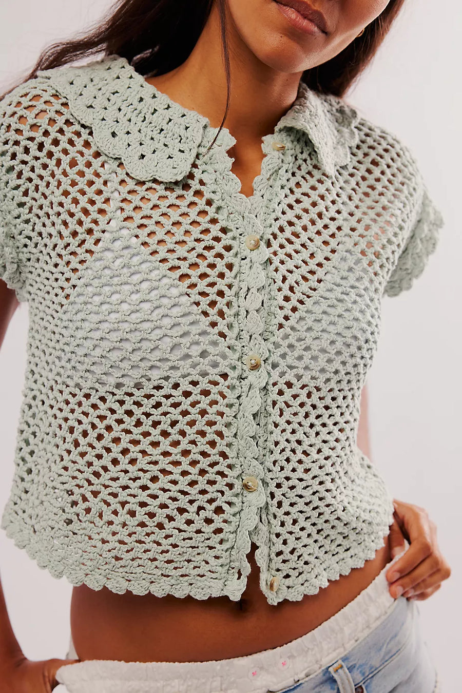 Lily Crochet Top Pale Aqua