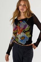 Lilly Printed Boat Neck Long Sleeve Top