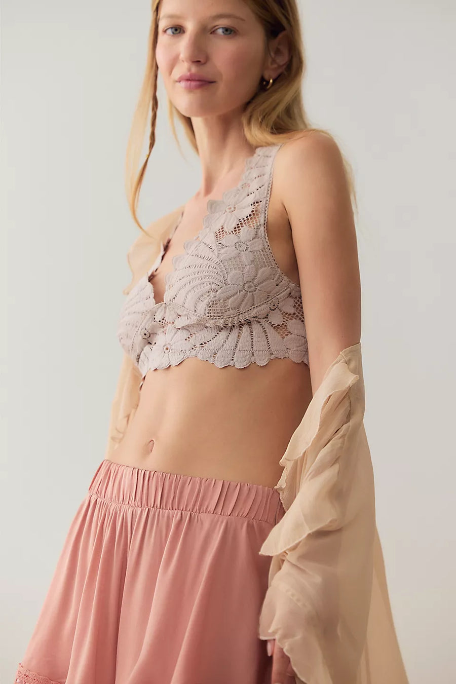 Petal Party Lace Plunge Bralette Mushroom