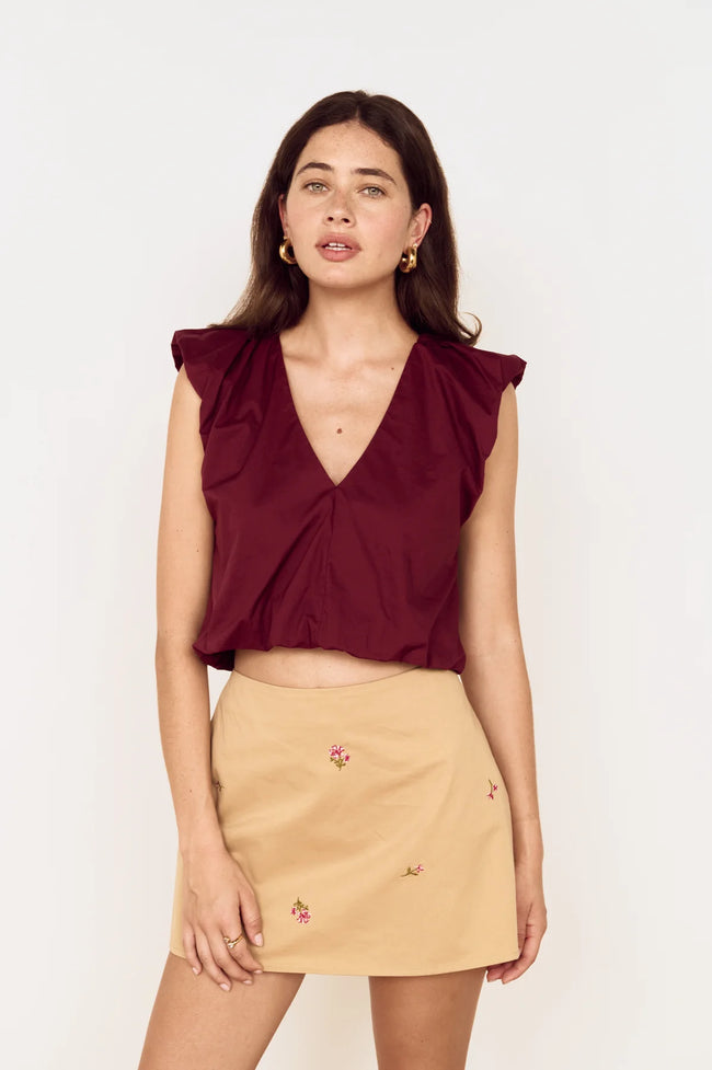 Lola V-Neck Top - Wine