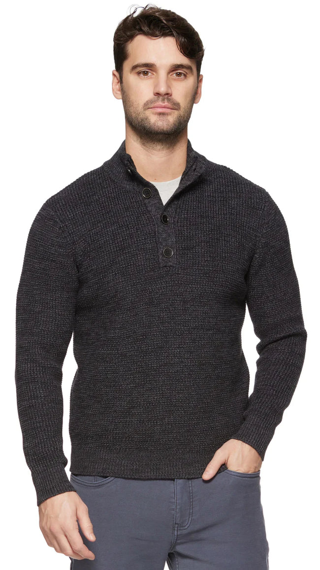 CORESW355 Denver Charcoal 1/4 Cooling Button Mock Neck Sweater