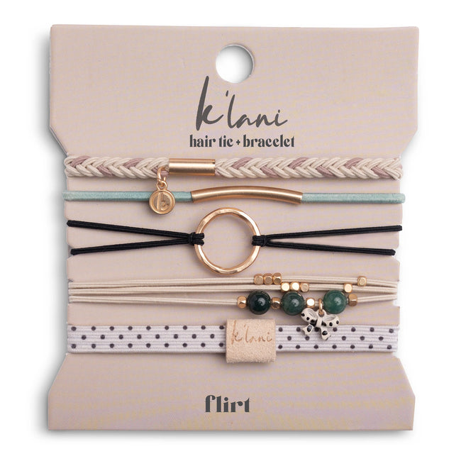 "Flirt" Polka Dot in Cream & Black with Green Accent Hair Tie Bracelets