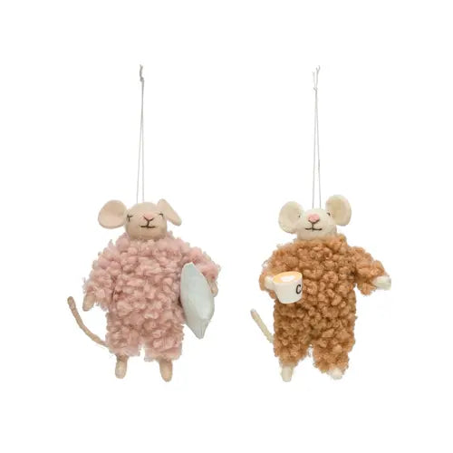 Wool Felt Mouse in Pajamas Ornament