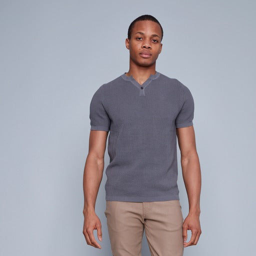 55MS372S SS Knit Henley - Smoked Pearl