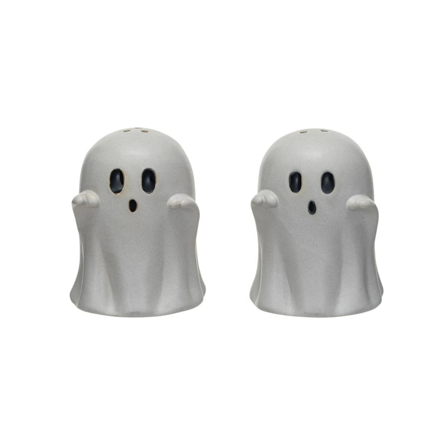 Embossed Stoneware Ghost Shaped Salt & Pepper Shakers