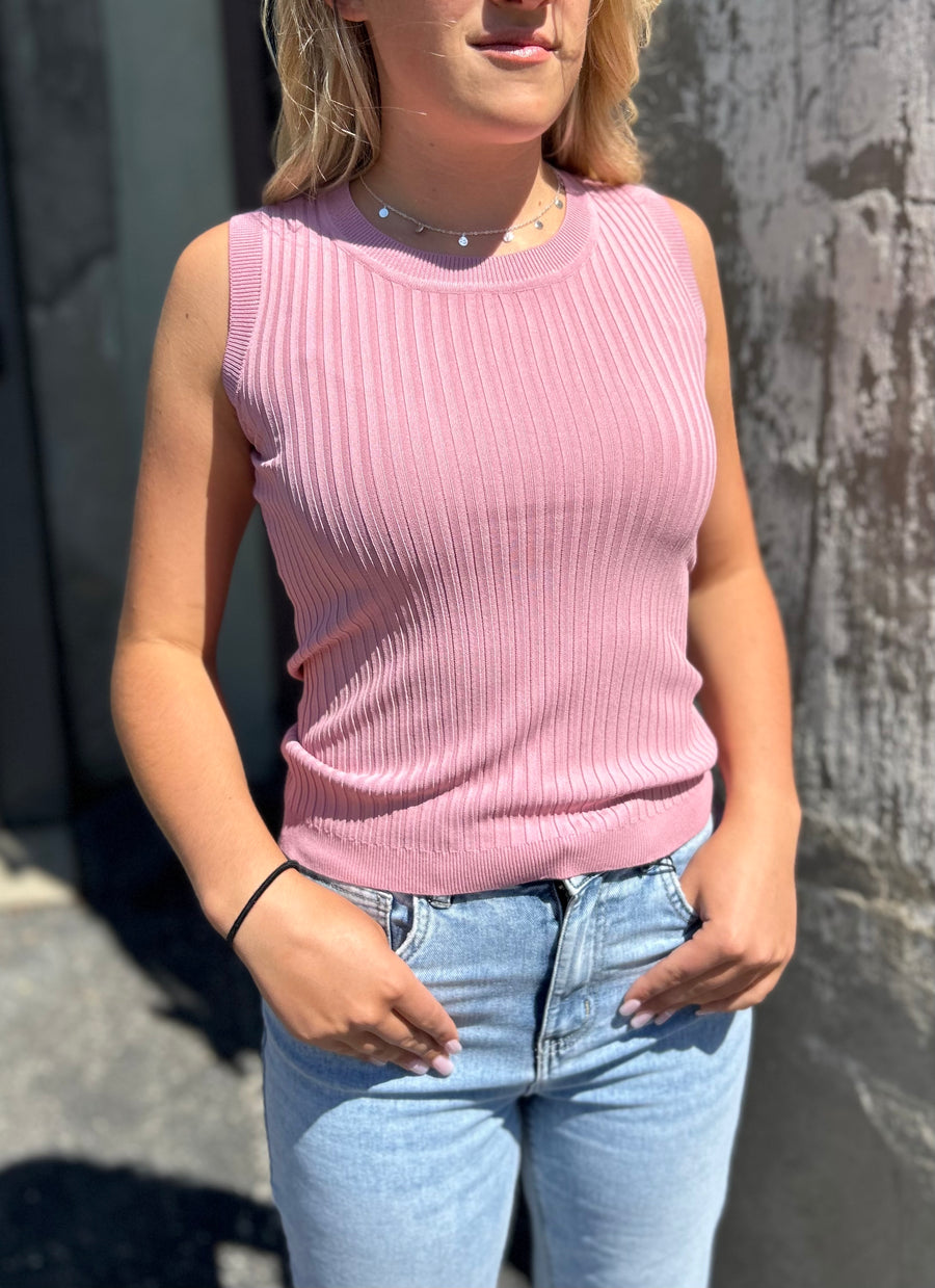 Pink Ribbed Tank