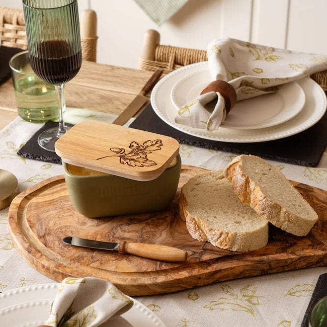 Acorns Oak and Ceramic Butter Dish - Sage Green