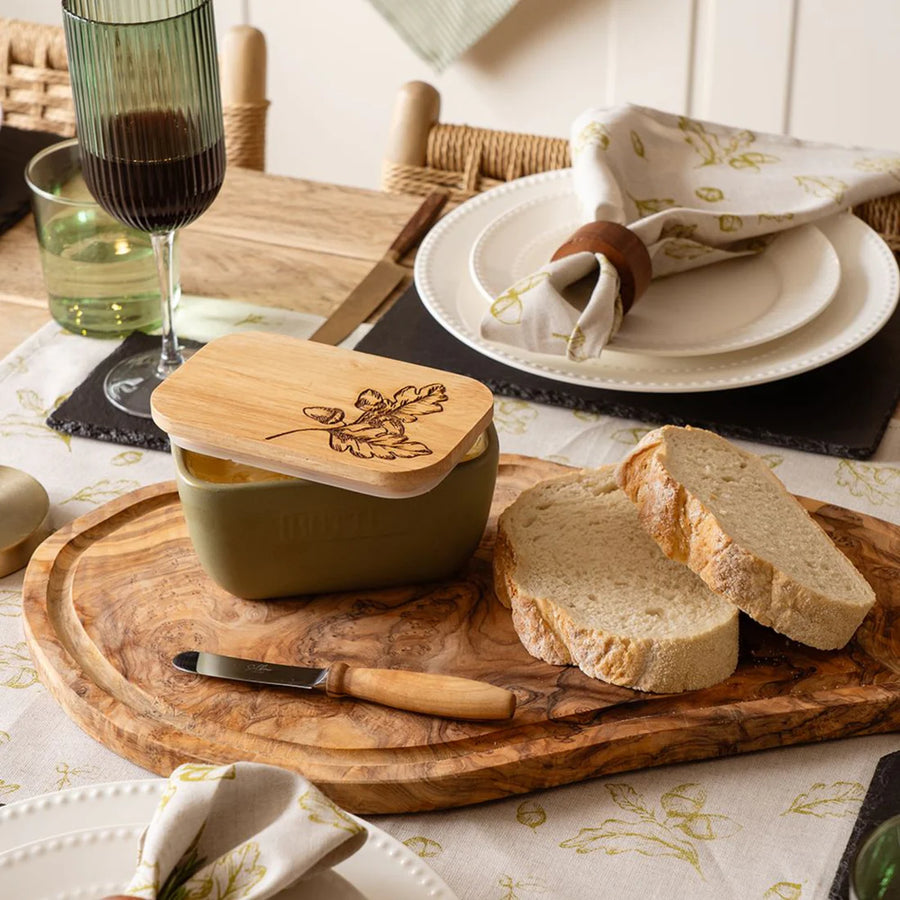 Acorns Oak and Ceramic Butter Dish - Sage Green