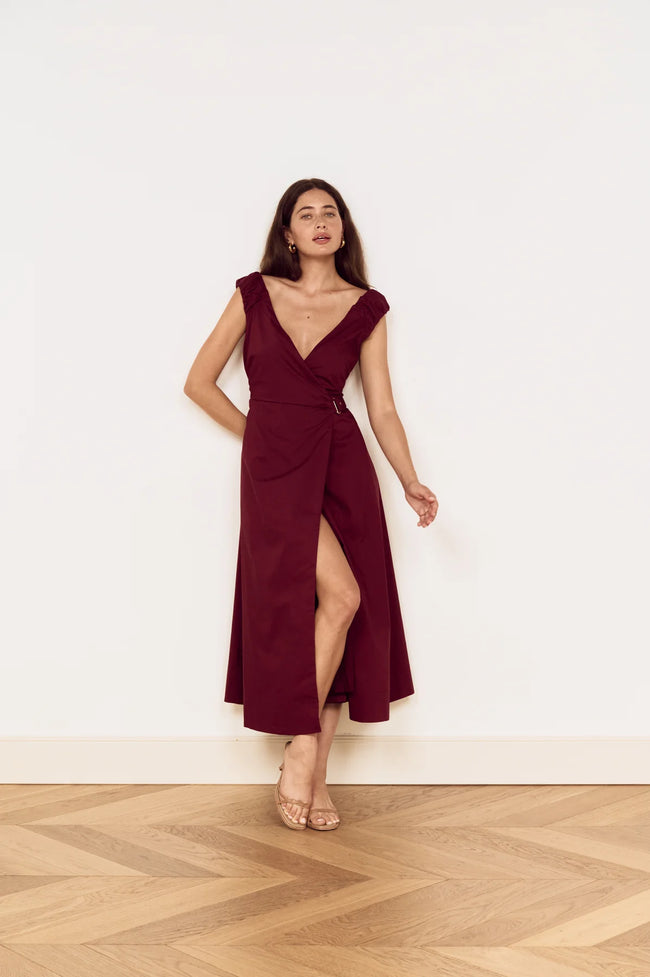Lola Wrap Midi Dress - Wine