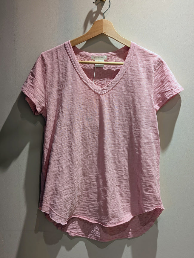 V-neck Tee W/Curve Hem Pearly Pink