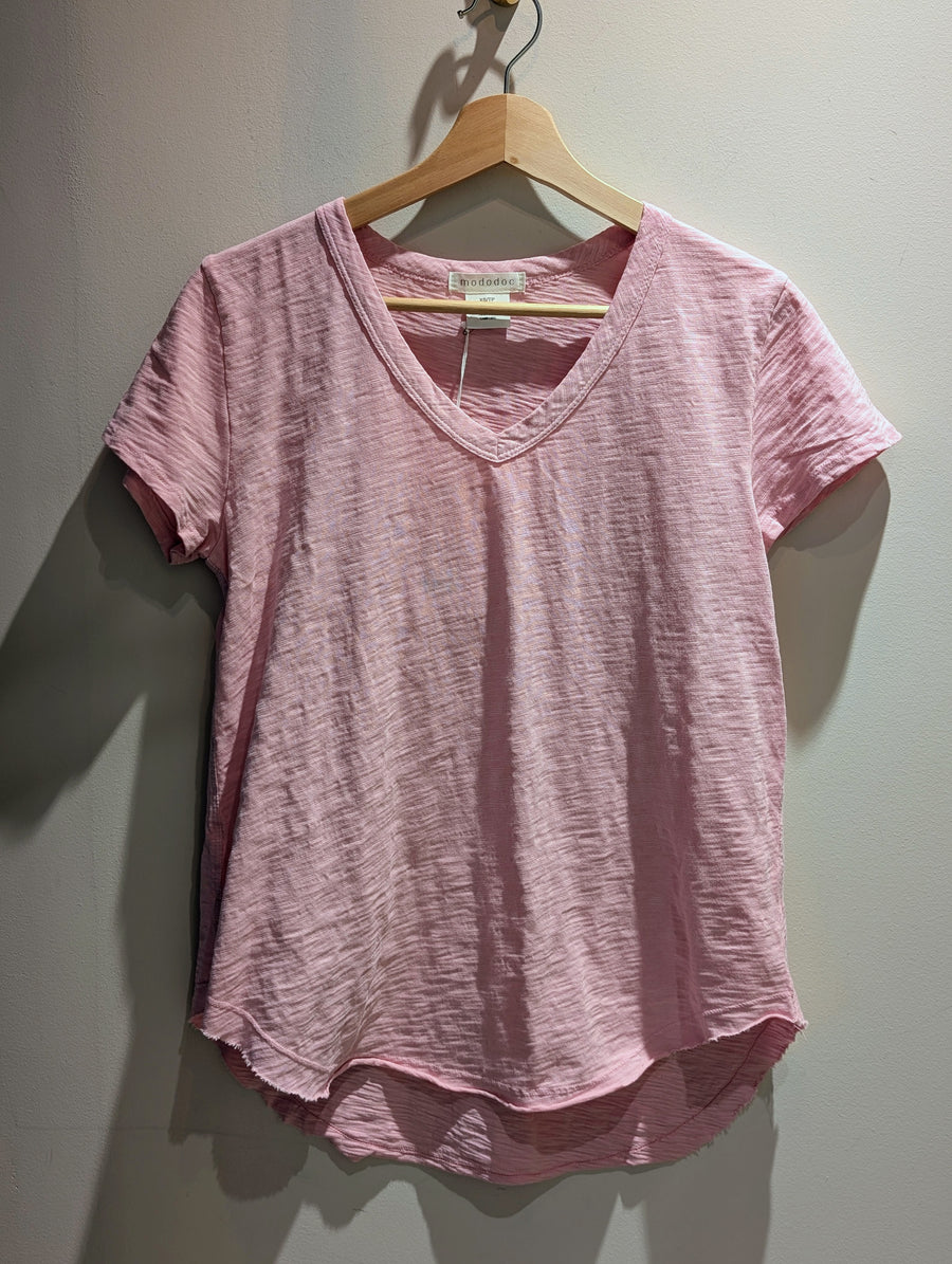 V-neck Tee W/Curve Hem Pearly Pink