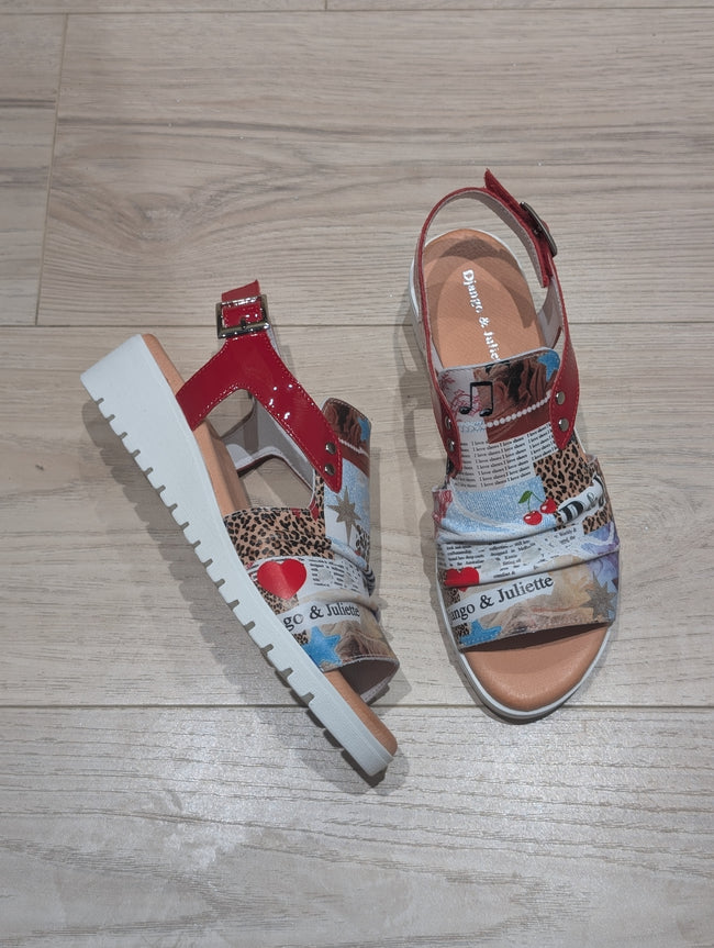 Madis Collage Print Red Sandals