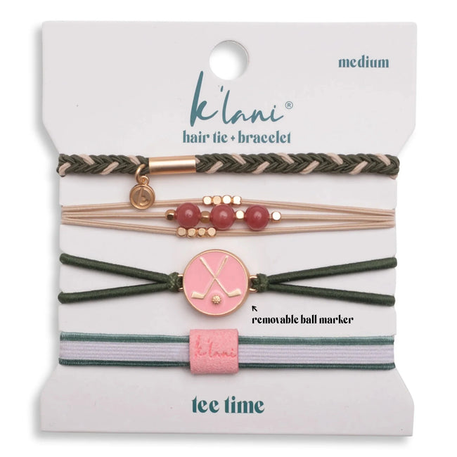 "Tee Time" Green & Pink Hair Tie Bracelets with Removable Ball Marker
