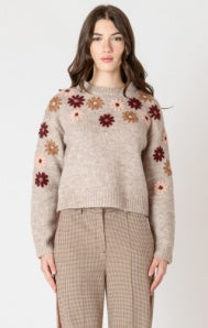 2627014 T Crewneck Floral Applique Sweater