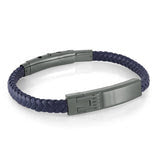 Polished Plate Blue Leather 7.5" ADJ Bracelet SLB601