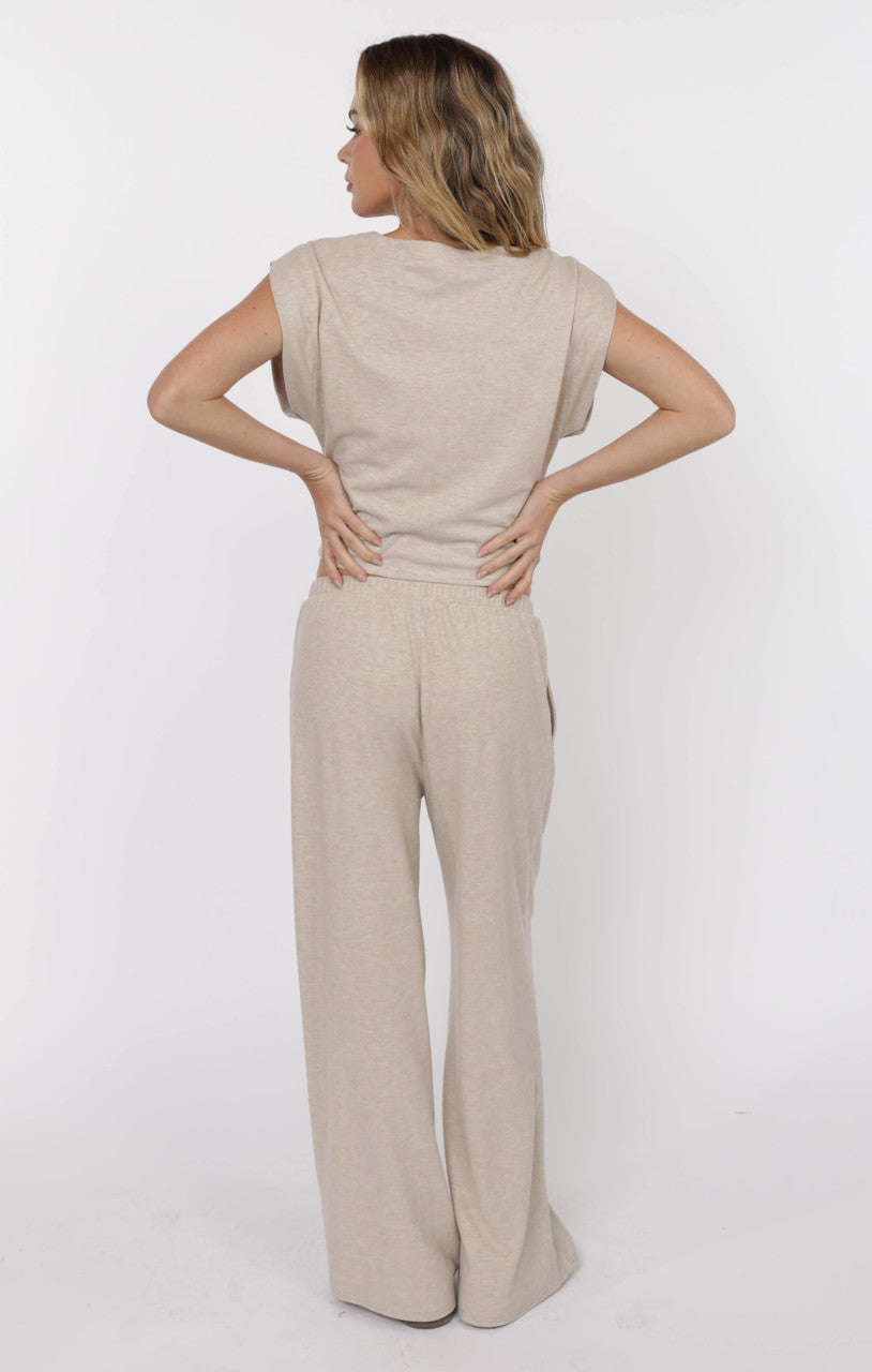 Cindy Strong Shoulder Sleeveless Knit Top Oatmeal