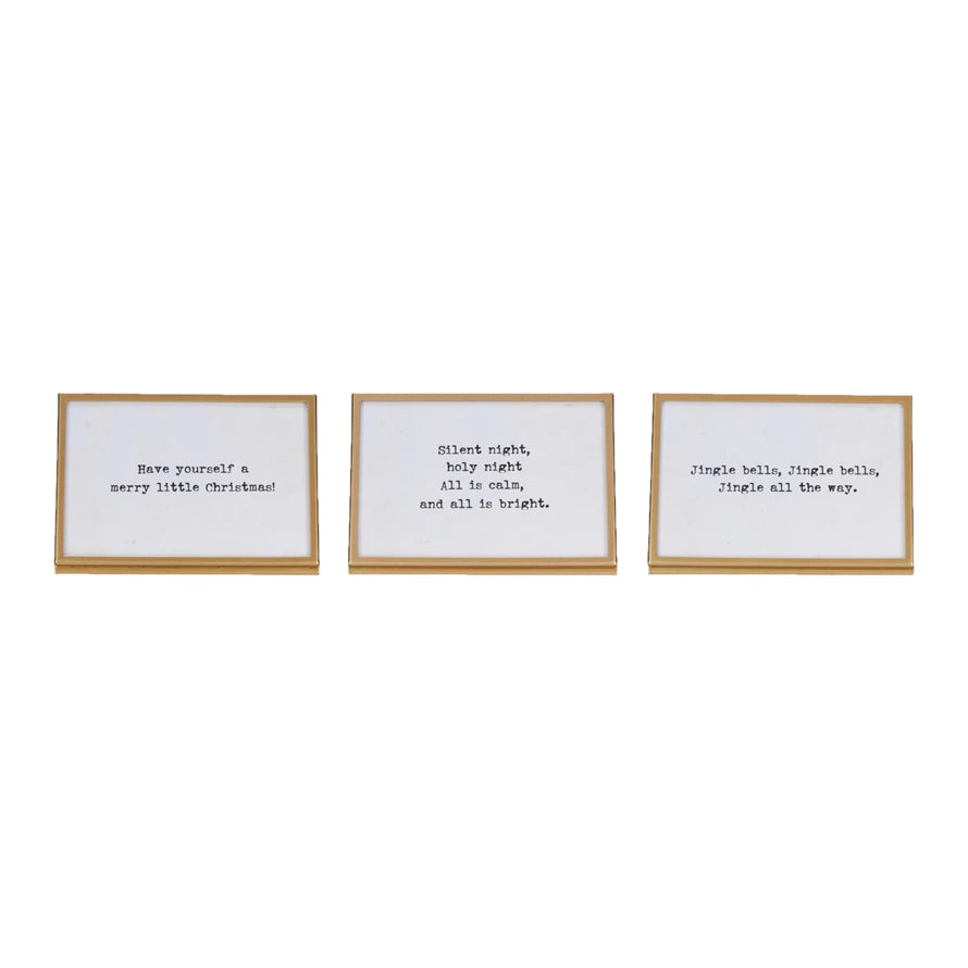 Metal & Glass Frame w/ Easel & Saying, Gold Finish, 3 Styles (Holds 4" x 6" Photo)