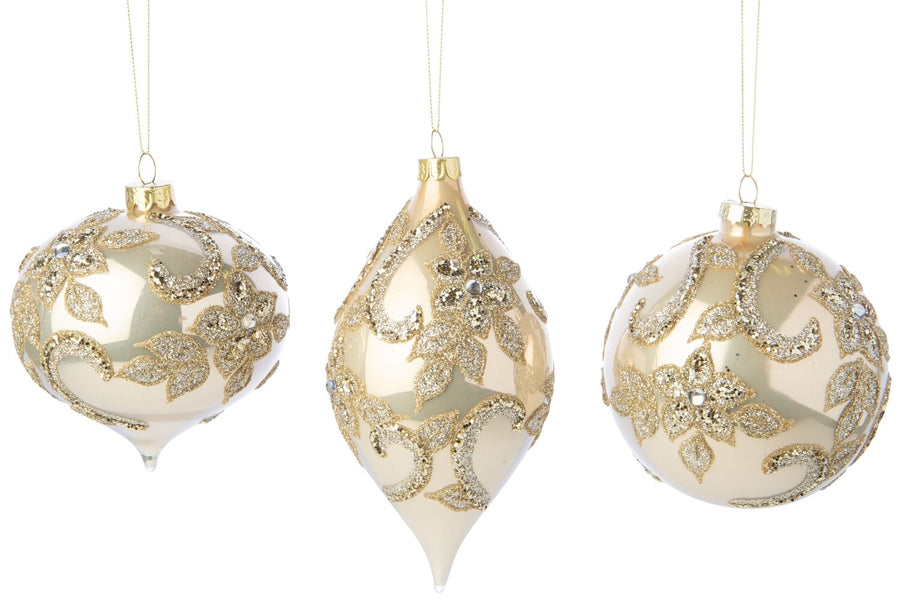 Shiny Pale Gold Glass Ornaments with Beaded Decoration