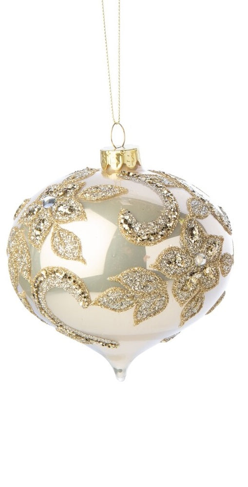 Shiny Pale Gold Glass Ornaments with Beaded Decoration