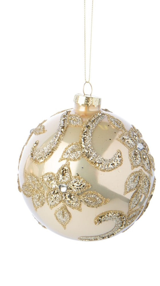 Shiny Pale Gold Glass Ornaments with Beaded Decoration