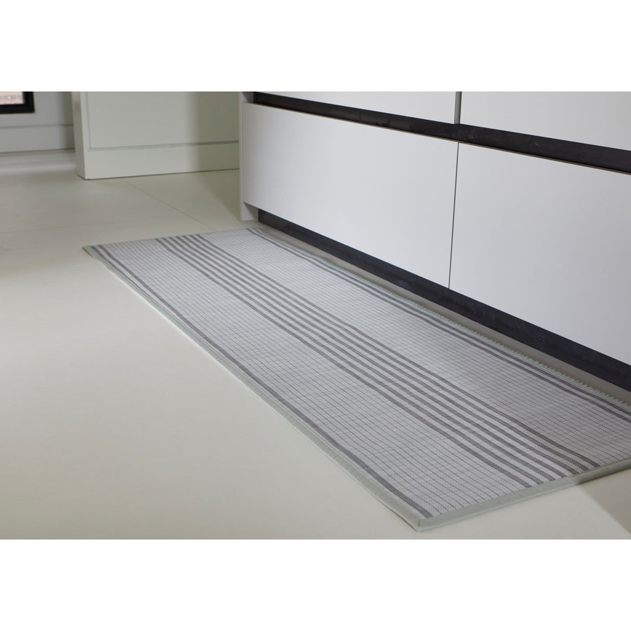 Linen Stripe Vinyl Floor Mat White