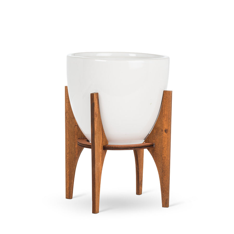 White Pot w/Wooden Stand