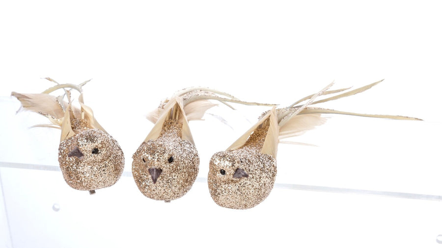 Assorted Champagne Glitter Clip-On Birds