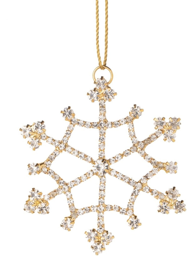Assorted Brilliant Cut Rhinestone Snowflake on Gold Metal