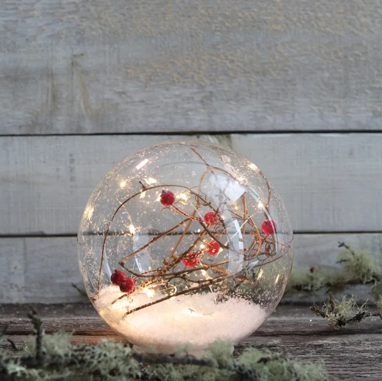 Winter Berry LED Glass Snow Dome Multi