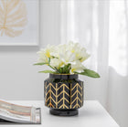 Elements Chevron Gold Stripe Pattern 6.5h” Ceramic Planter Vase