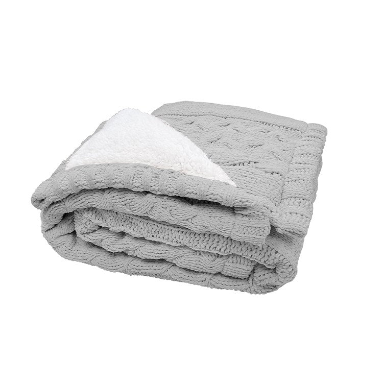 Cable Knit Sherpa Reversible Throw Grey