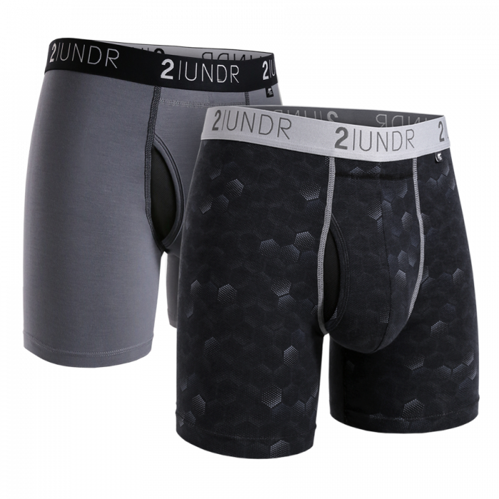 2UNDR Mens Night Shift 6 Boxer Brief Underwear (Black Lines, Medium) 