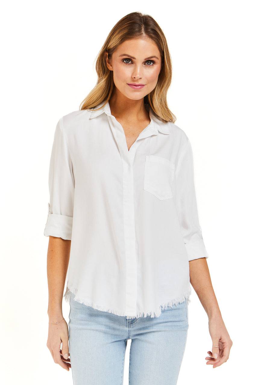 Frayed Riley White - Collared Button Down Shirt